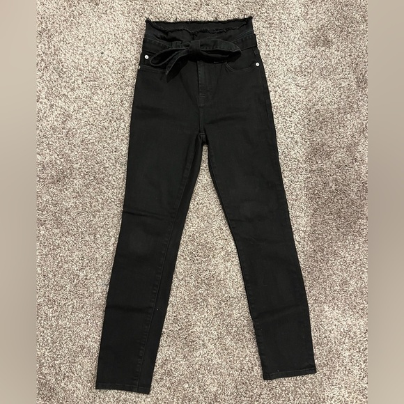 7 For All Mankind Denim - High Waisted Paperbag Black Skinny Jeans